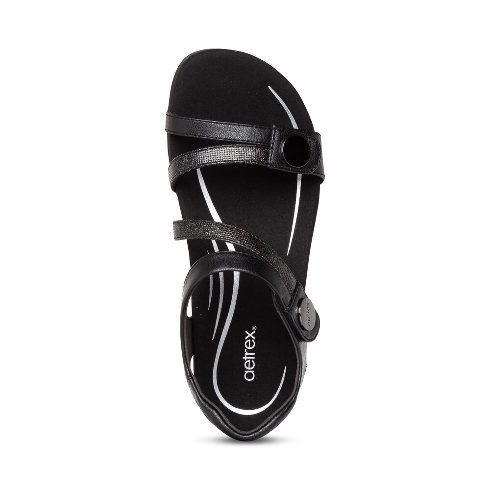 Aetrex Women's Jess Adjustable Quarter Strap Sandals - Black | USA V5OU9PV